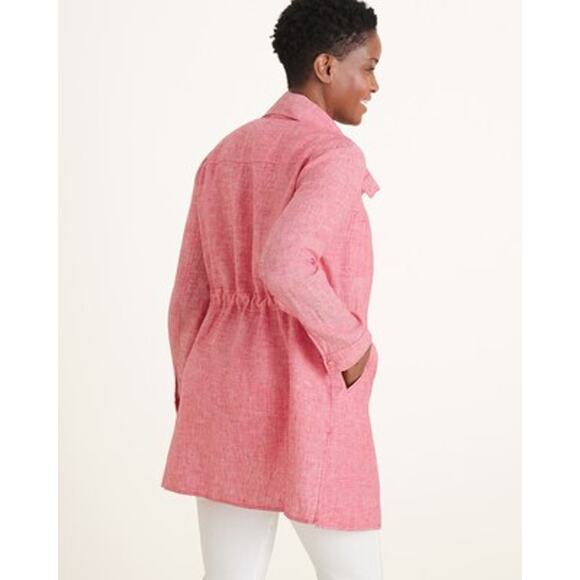 Chico's Red Cross Dye Linen Utility Jacket Adjustable Waist Chico's Size 4 NWT - Picture 12 of 12